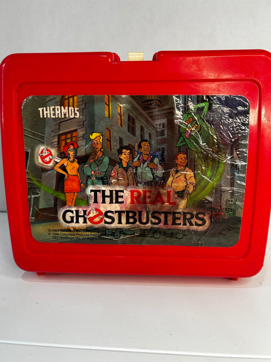 Vintage 1986 Plastic Red The Real Ghostbusters Lunch Box **WITH Thermos