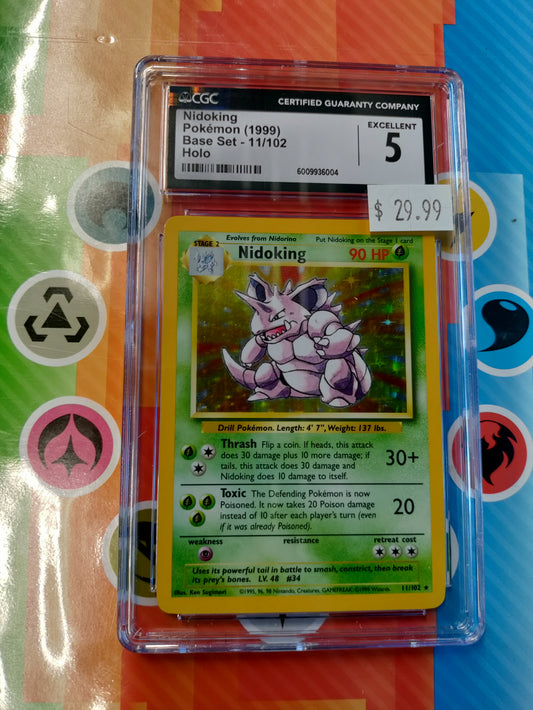 1999 Pokemon Nidoking Base Set 11/102 Holo CGC Excellent 5