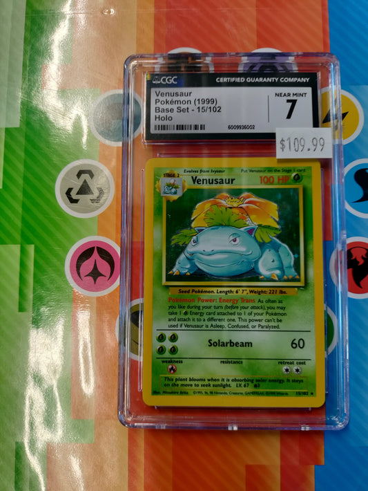 1999 Pokemon Venusaur Base Set 15/102 Holo CGC Near Mint 7