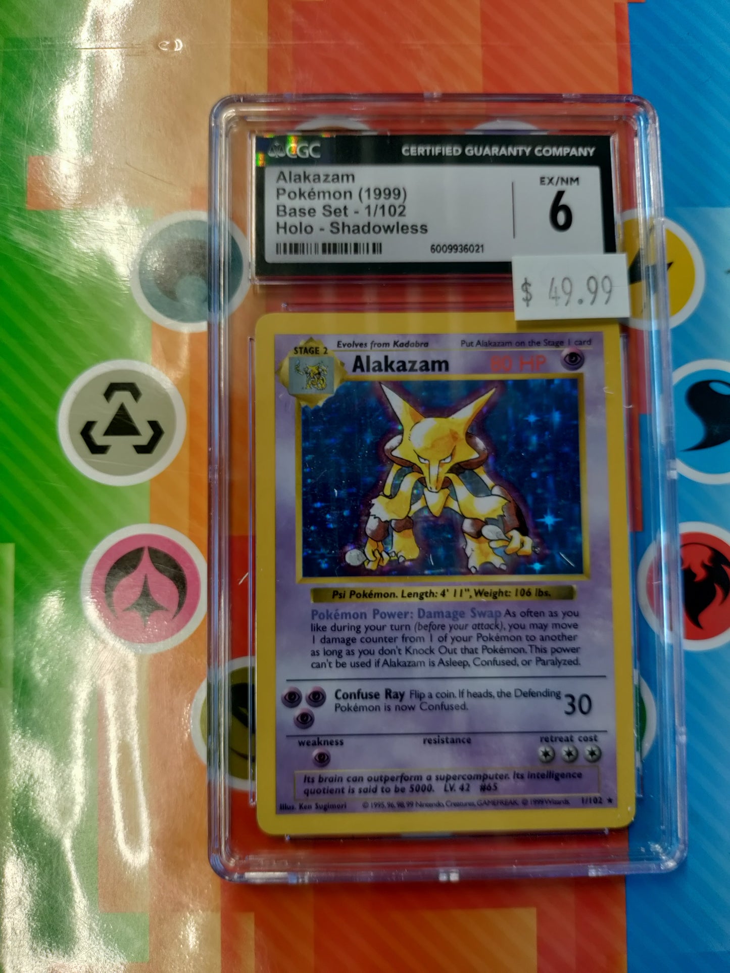 1999 Alakazam Base Set 1/102 Holo Shadowless CGC EX/NM 6